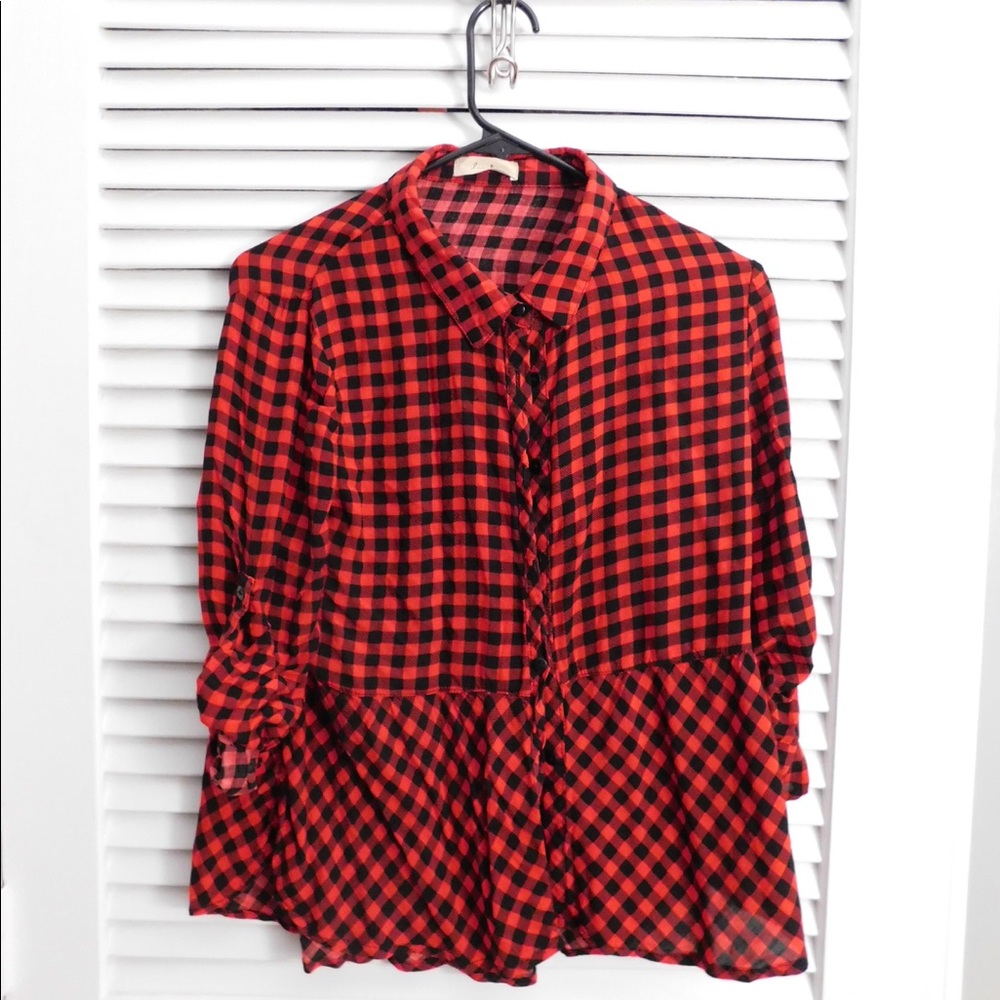 Red buffalo plaid collared button down
